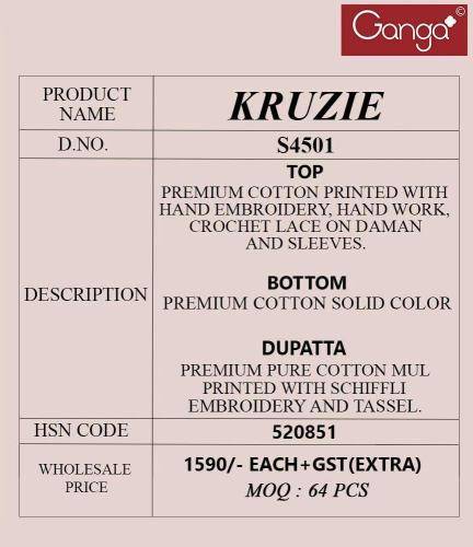 Ganga kruzie 4501 Unstitched dress materials in Ahmedabad